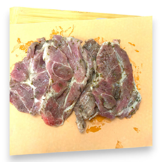 Échine de porc tranchée assaisonnées (approx. 500 - 550g) - Boucherie Tranzo